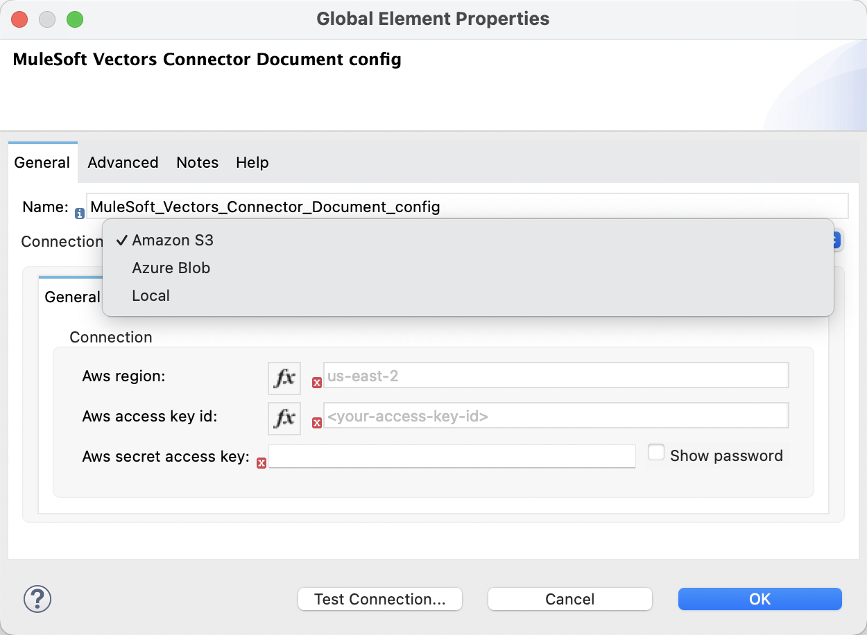 Document Configuration Connection Parameters