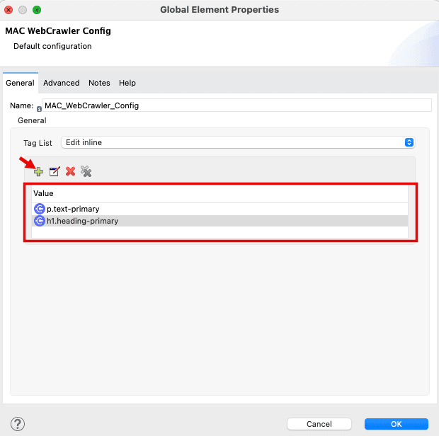 WebCrawler Configuration with Tags