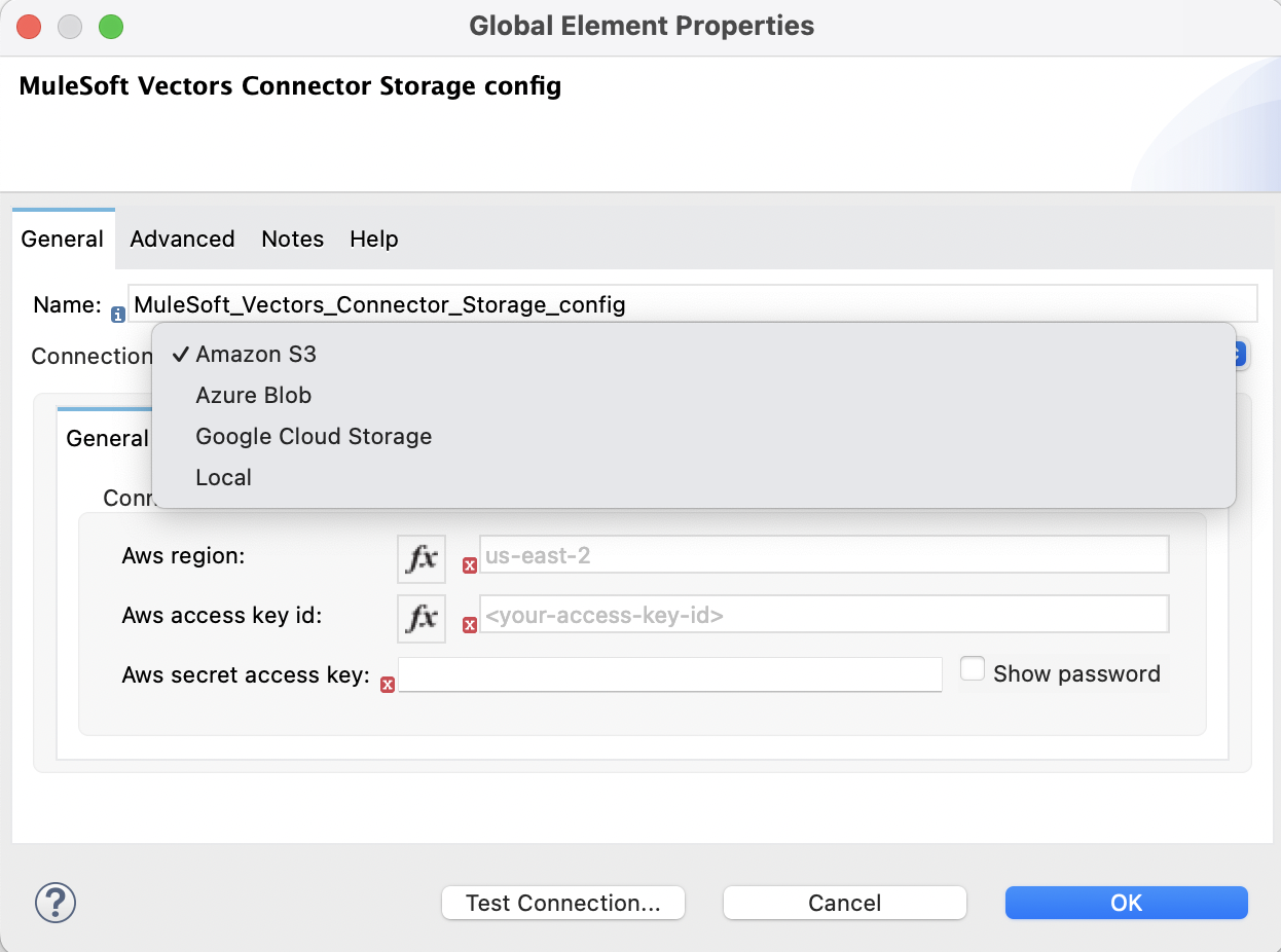 Storage Configuration Connection Parameters